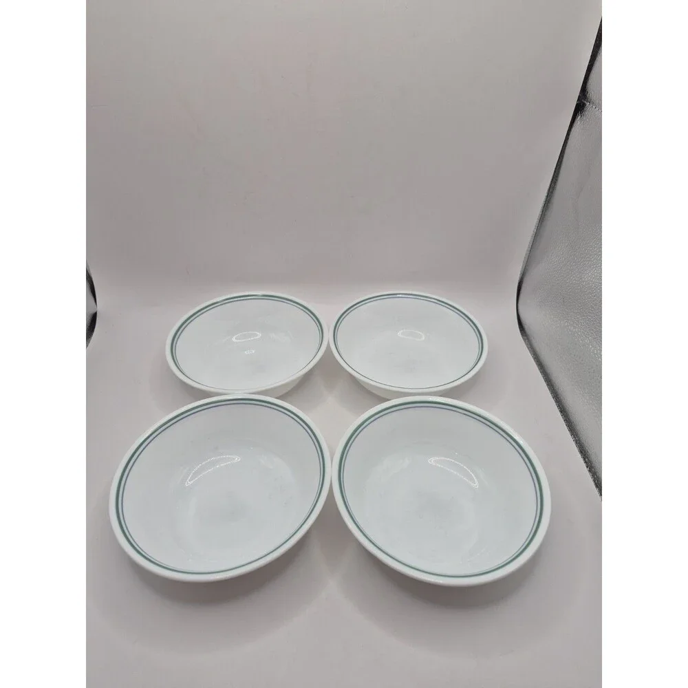 Corelle Country Cottage Green & Blue Rim Cereal Soup Bowls Set of 4 Vintage